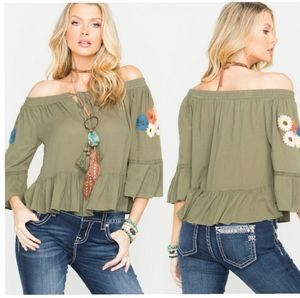 Miss Me peasant tassle boho floral  top